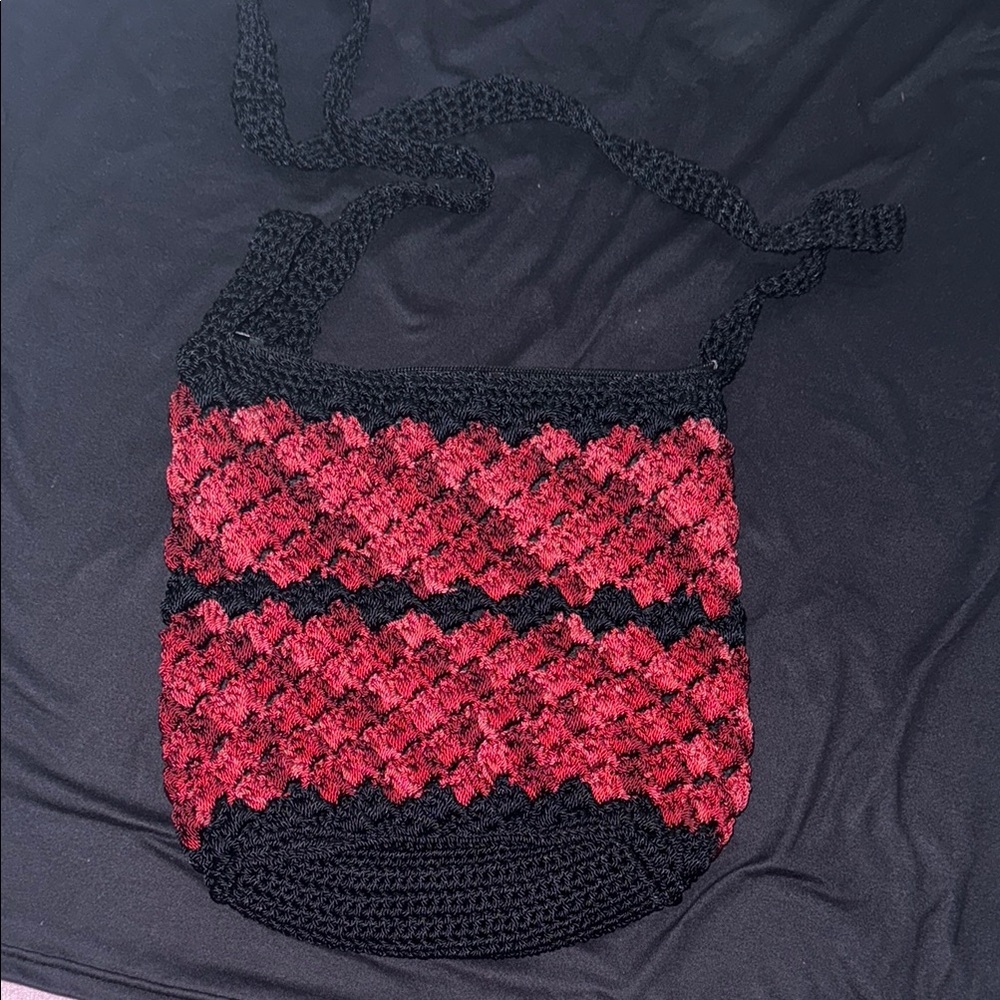 Handcrafted Red and Black Crochet Bag